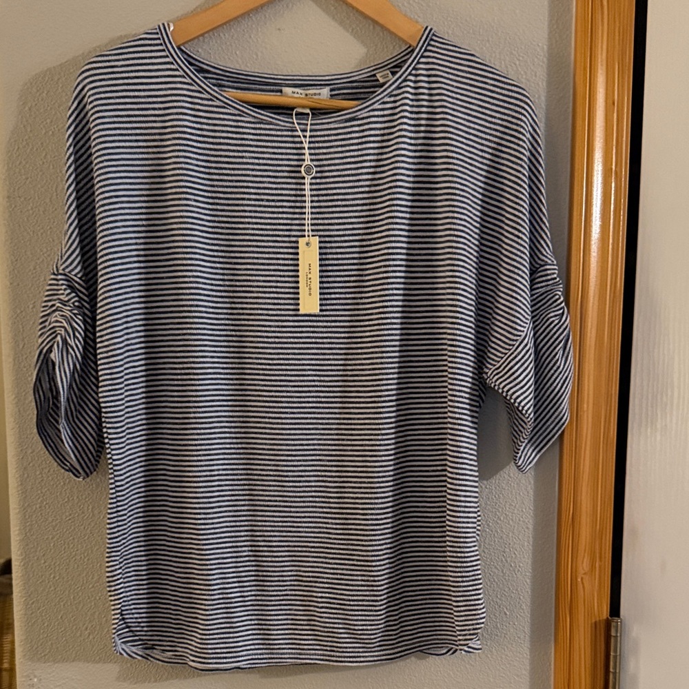Max Studio Blue and White Striped Blouse